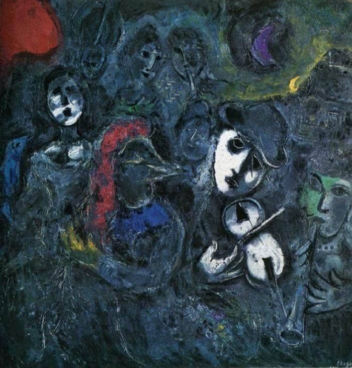 Clowns at Night, 1957 - by Marc Chagall