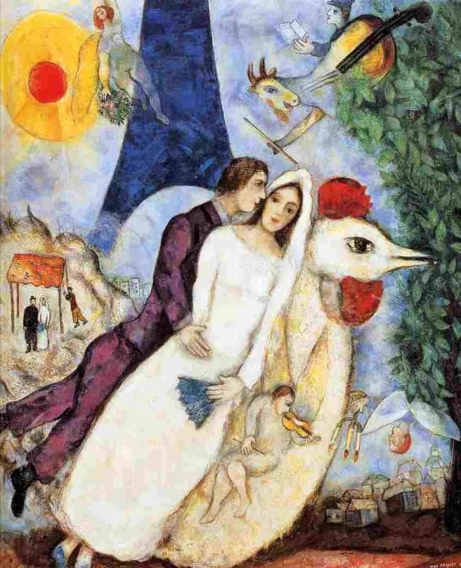 The Bridal Pair with The Eiffel Tower, 1939 by Marc Chagall