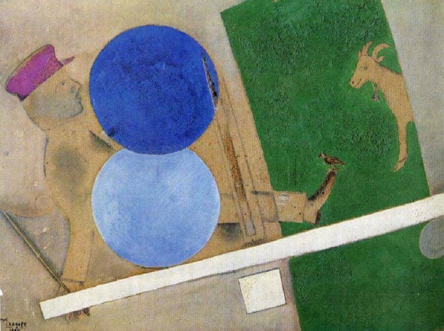 Composition with circles and goat - by Marc Chagall